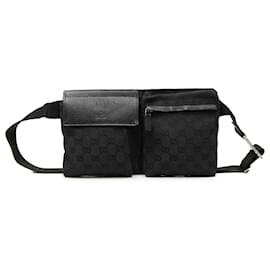 Borsa a tracolla con doppio taschino in tela GG nera Gucci