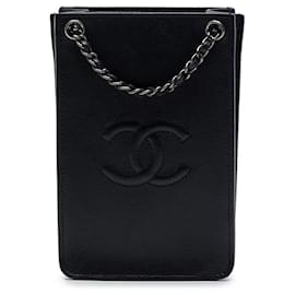Portacellulare crossbody in pelle di vitello CC nero Chanel