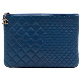Chanel Blue Medium Bi Quilted Lambskin O Case Clutch