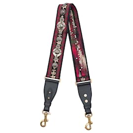 Dior Rote Besetzte Bestickte Canvas Taschenriemen