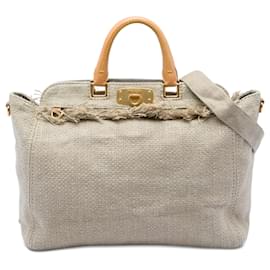 Tote Shopping Prada Beige in Raffia Lino con Frange