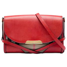 Borsa a tracolla Abbott in pelle rossa e tela House Check di Burberry
