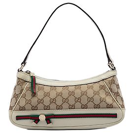 Borsa a Spalla Gucci Beige GG Canvas Web Mayfair