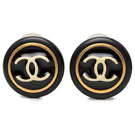 Orecchini a clip Chanel Black CC in resina e placcati in oro