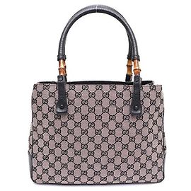 Gucci Tote in tela e pelle nera con dettaglio in bambù