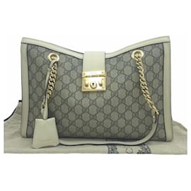 Gucci Borsa a tracolla con catena medium Padlock GG Supreme Canvas Tote Bag Bianco