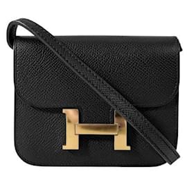 Borsa a tracolla cintura portafoglio compatto Constance Slim Epsom Nero Oro - Hermès
