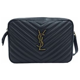 Saint Laurent Bolsa Camera Lou em couro matelassé chevron Crossbody Black