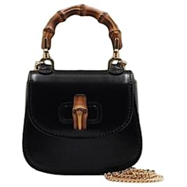 Borsa Tote da Donna in Pelle Nera Bamboo Nano con tracolla a catena dorata e a tracolla - Gucci