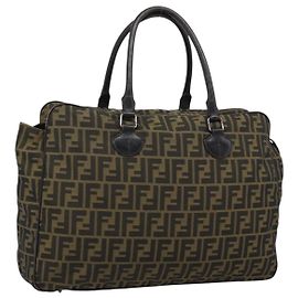 Bolso Tote FENDI Zucca Canvas Nylon Negro Marrón Auth am12068V