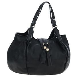 Borsa Tote con Frange GUCCI in Pelle Nera e Oro 257029 Auth am12125V