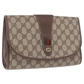 Borsa GUCCI GG Supreme Web Sherry Line in PVC Beige Oro 156 01 030 Auth 193851