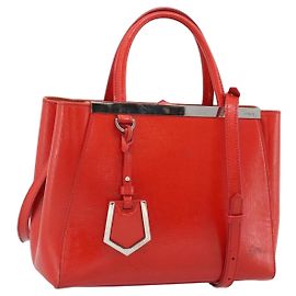 Borsa FENDI 2 JOURS in pelle 2way Rosso Argento Auth 193109