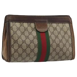 Clutch GUCCI GG Supreme en PVC y cuero Beige Marrón Auth ep15361 - Gucci
