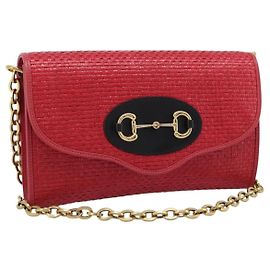 Borsa a Spalla GUCCI Horsebit in Pelle Rossa con Catena Oro 655667 Auth ka5396V