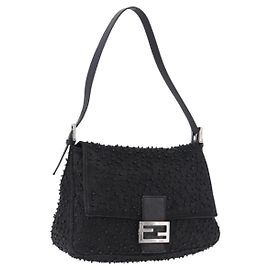 Sac FENDI Mamma Baguette en cuir avec perles Noir Argent 8BR001 Auth yk20665SAM