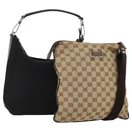 Borsa a Spalla GUCCI GG Canvas 2 Set Beige Black Auth 192893