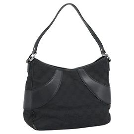 Borsa a Spalla GUCCI GG Canvas Nera Argento 113 012 Auth 194061