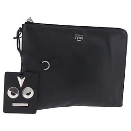 Clutch FENDI in pelle nera con dettagli argento 7M0225 Auth ka5375V