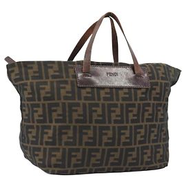 Borsa a Mano FENDI Zucca Canvas Nero Marrone Auth 190346