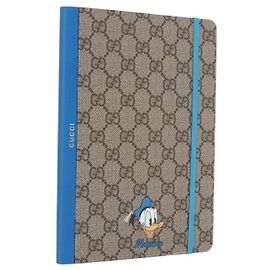 GUCCI GG Supreme Disney Donald Duck Note Book Leather Beige Blue Auth SW2662M
