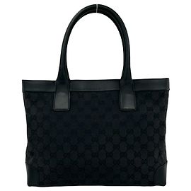Borsa Tote in tela nera e pelle con motivo GG Gucci