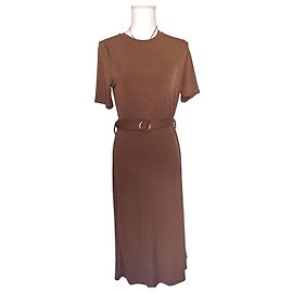 Autre Marque Abito Maxi in Maglia a Coste Marrone Cider con Cintura