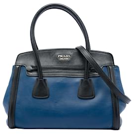Borsa City bicolore blu in pelle di vitello con finiture Saffiano e doppia zip Prada