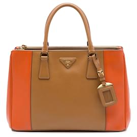 Borsa Prada Brown Medium Bicolor Saffiano Lux Galleria Double Zip