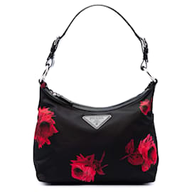 Borsa a Spalla Prada Black Tessuto Stampato Rose