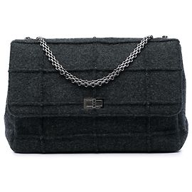 Chanel Gray Identification Jumbo Chocolate Bar Wool Felt Reissue 2.55 Flap