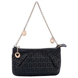 Pochette con catena Fendi in tela Zucchino grigia
