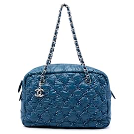 Borsa Bowler Chanel Blue Paris Byzance in Nylon e Tweed con fiocco ricamato