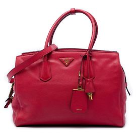 Borsa Tote Convertible con Zip Prada Red Vitello Daino