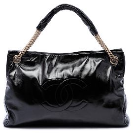 Chanel Black Crinkled Patent Rodeo Drive Tote