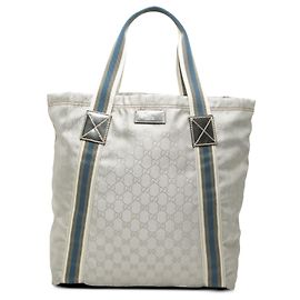 Tote Gucci in tela GG grigia con banda Web