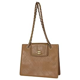 Borsa Tote Chanel Camel in pelle di vitello granulata