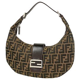 Borsa a tracolla Fendi in tela marrone e pelle