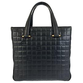 Chanel Icon Chocolate Bar Tragetasche aus schwarzem Leder