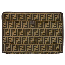 Clutch Fendi Vintage Zucca in tela marrone