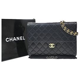 Chanel Vintage Clutch mit Kette aus gestepptem Leder Medium