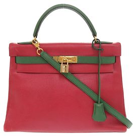 Hermès Hermes Kelly 32 Handtasche in Rouge Vif und Vert