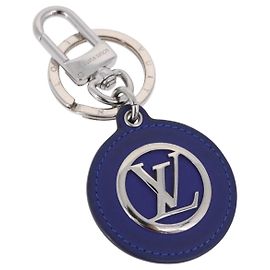LOUIS VUITTON Llavero LV Padded Circle Metal Blue Silver M00744 Auth ka5451
