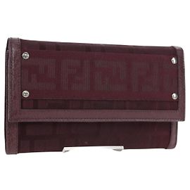 FENDI Portafoglio trilobato in tela Zucca Nylon e pelle Bordeaux Argento Autentico am12141V