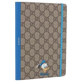 GUCCI GG Supreme Disney Donald Duck Note Book Leather Beige Blue Auth SW2661M