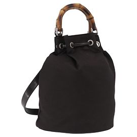 GUCCI Bamboo Handtasche Nylon 2way Braun Silber 003 2854 0060 0 Auth bs36299A