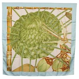 Hermès HERMES Carré 90 Foulard Jardin Creole Seta Azzurro Chiaro Autentico hk3978
