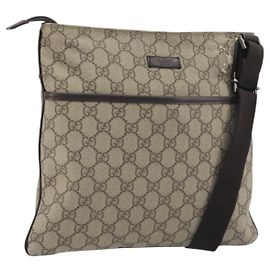 Borsa a tracolla GUCCI GG Supreme in PVC e pelle Beige Argento 141626 Auth ep15158