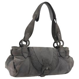 LOEWE Tote Bag Wildleder Grau Silber Auth 192813