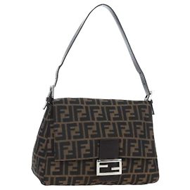 FENDI Zucca Canvas Mamma Baguette Borsa a Spalla Marrone Argento Auth 192730V